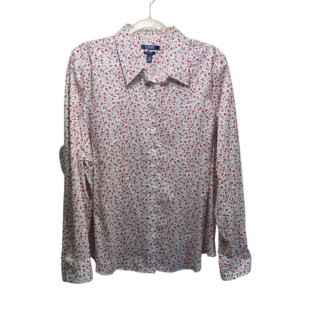 Chaps No Iron Flip Cuff‎ Cottagecore Dainty Floral Long Sleeve Button Up Top XXL